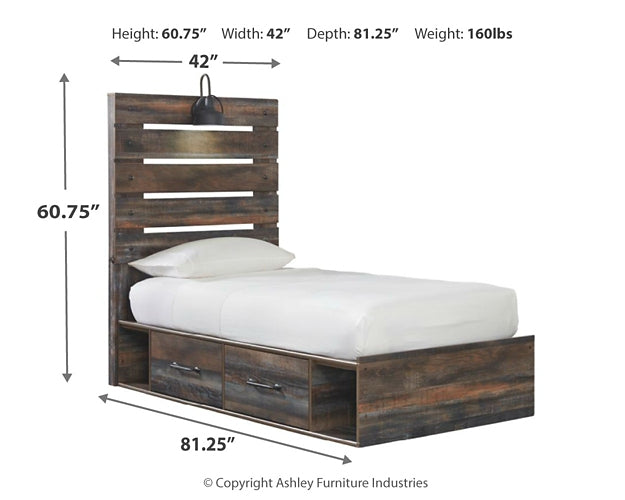Cama con paneles Drystan y 2 cajones de almacenamiento