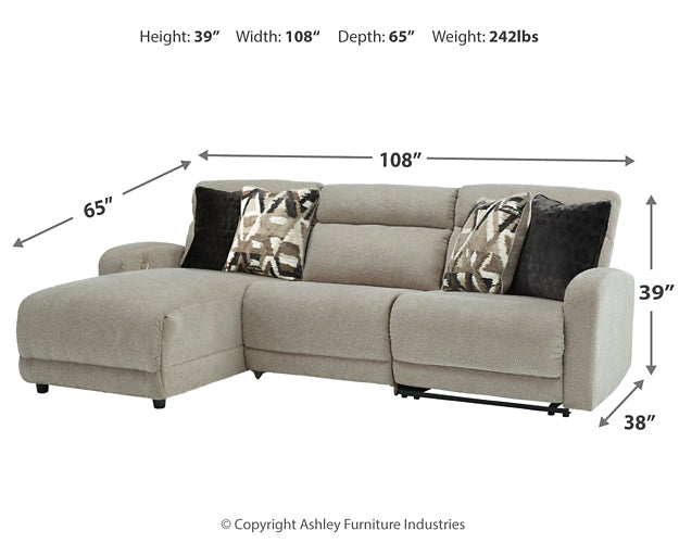 Colleyville - Seccional reclinable eléctrico de 3 piezas con chaise longue