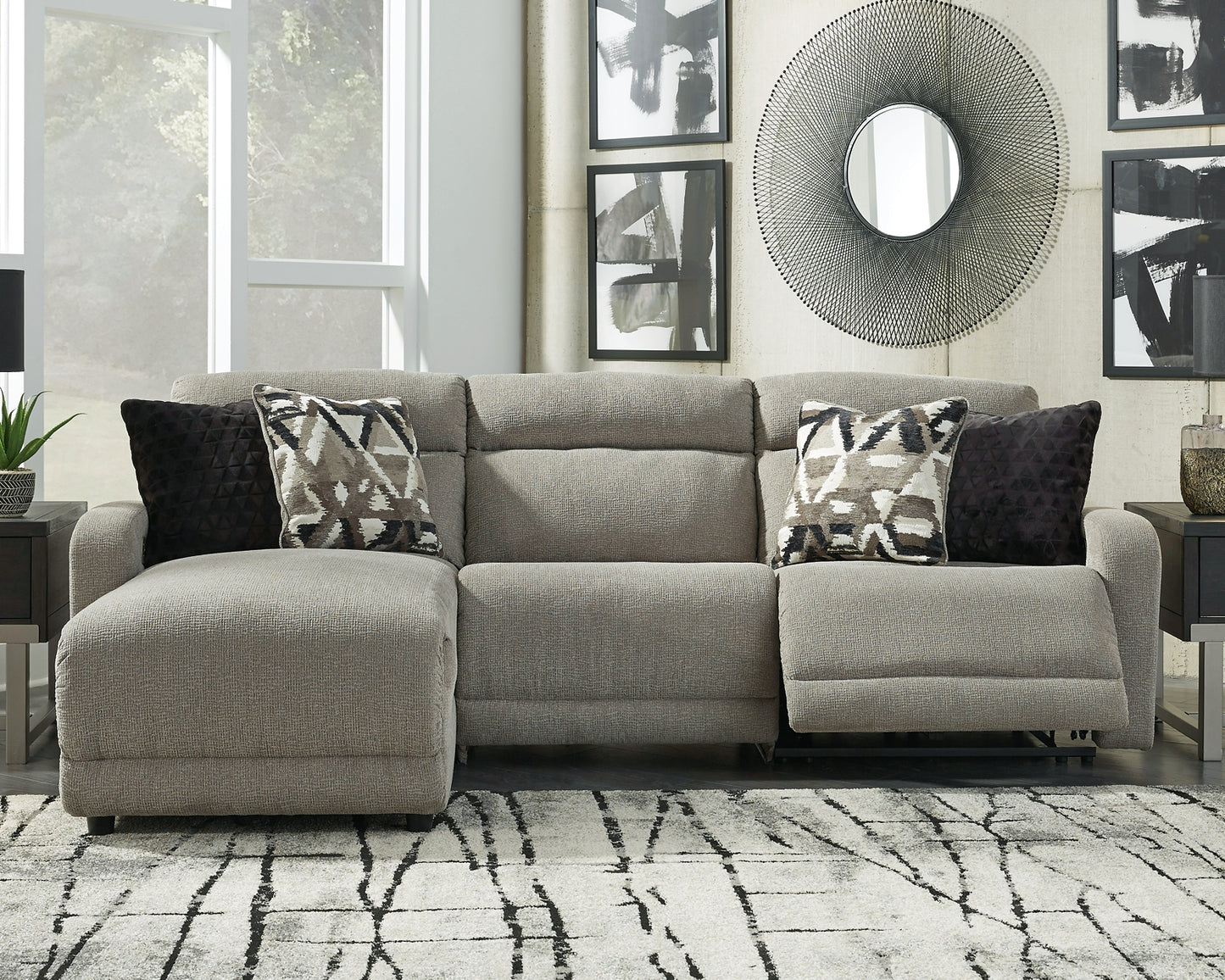 Colleyville - Seccional reclinable eléctrico de 3 piezas con chaise longue