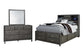 Cama Caitbrook con 8 cajones y cómoda con espejo