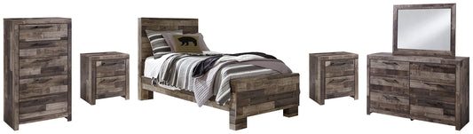 Derekson  Panel Bed With Mirrored Dresser, Chest And 2 Nightstands