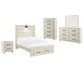 Cama Cambeck con dos cajones, cómoda con espejo y mesita de noche