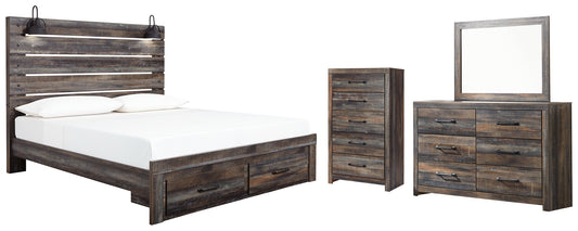 Drystan  Panel Bed With Storage With Mirrored Dresser And Chest