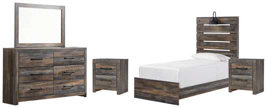 Drystan  Panel Bed With Mirrored Dresser And 2 Nightstands