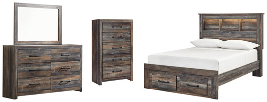 Drystan  Bookcase Bed With 2 Storage Drawers With Mirrored Dresser And Chest