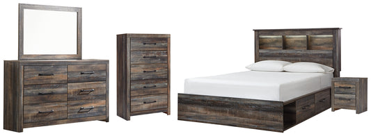 Cama-librería Drystan con dos cajones, cómoda con espejo, cómoda y mesita de noche