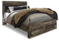 Cama Derekson con dos cajones, cómoda con espejo, cómoda y dos mesitas de noche.