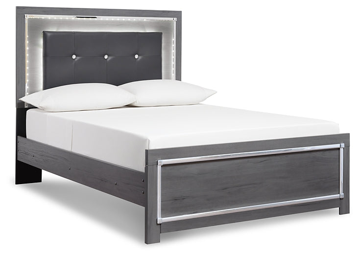 Cama Lodanna con paneles, cómoda y cómoda con espejo