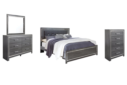 Cama Lodanna con paneles, cómoda y cómoda con espejo