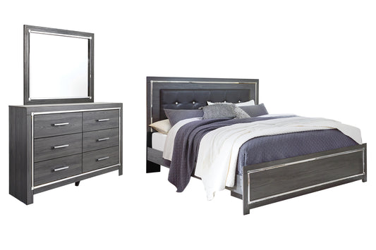 Cama con paneles Lodanna y tocador con espejo