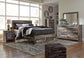 Cama Derekson con dos cajones, cómoda con espejo, cómoda y dos mesitas de noche.