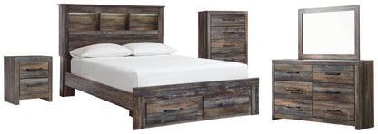 Cama-librería Drystan con dos cajones, cómoda con espejo, cómoda y mesita de noche