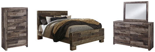 Cama con paneles Derekson, cómoda y espejo