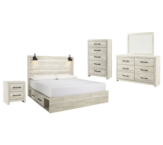 Cama Cambeck con 4 cajones, cómoda con espejo, cómoda y mesita de noche