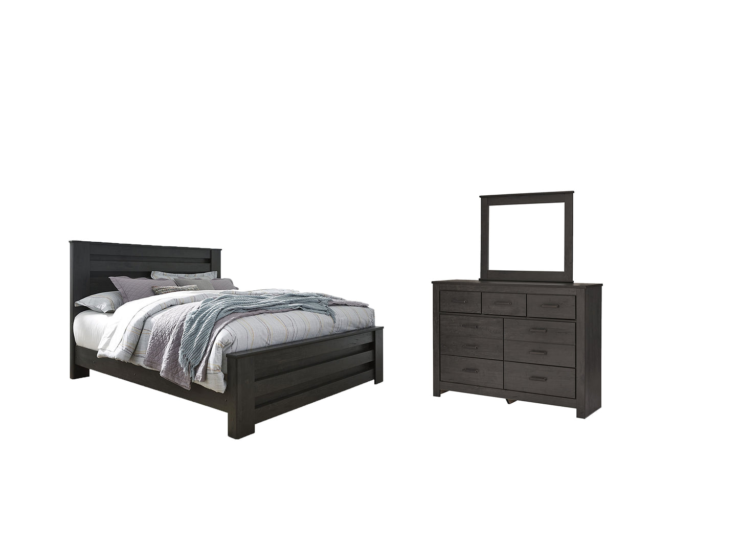 Cama con paneles Brinxton y tocador con espejo