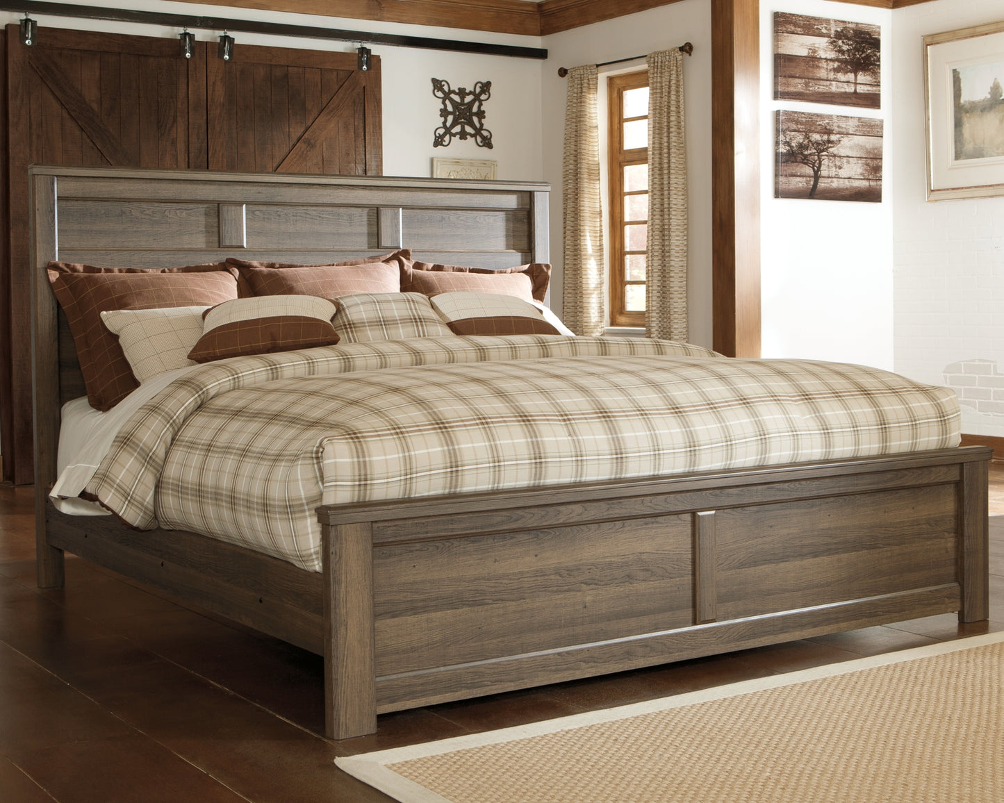 Cama Juararo con paneles, cómoda con espejo y mesita de noche