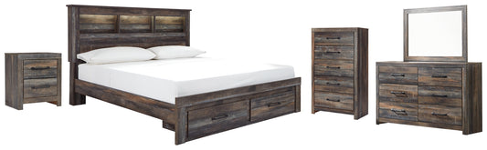 Cama-librería Drystan con dos cajones, cómoda con espejo, cómoda y mesita de noche
