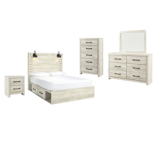 Cama Cambeck con 4 cajones, cómoda con espejo, cómoda y mesita de noche