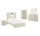 Cama Cambeck con paneles, cómoda con espejo y mesita de noche