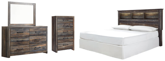 Cabecera con estantería Drystan/California King, cómoda con espejo y cómoda