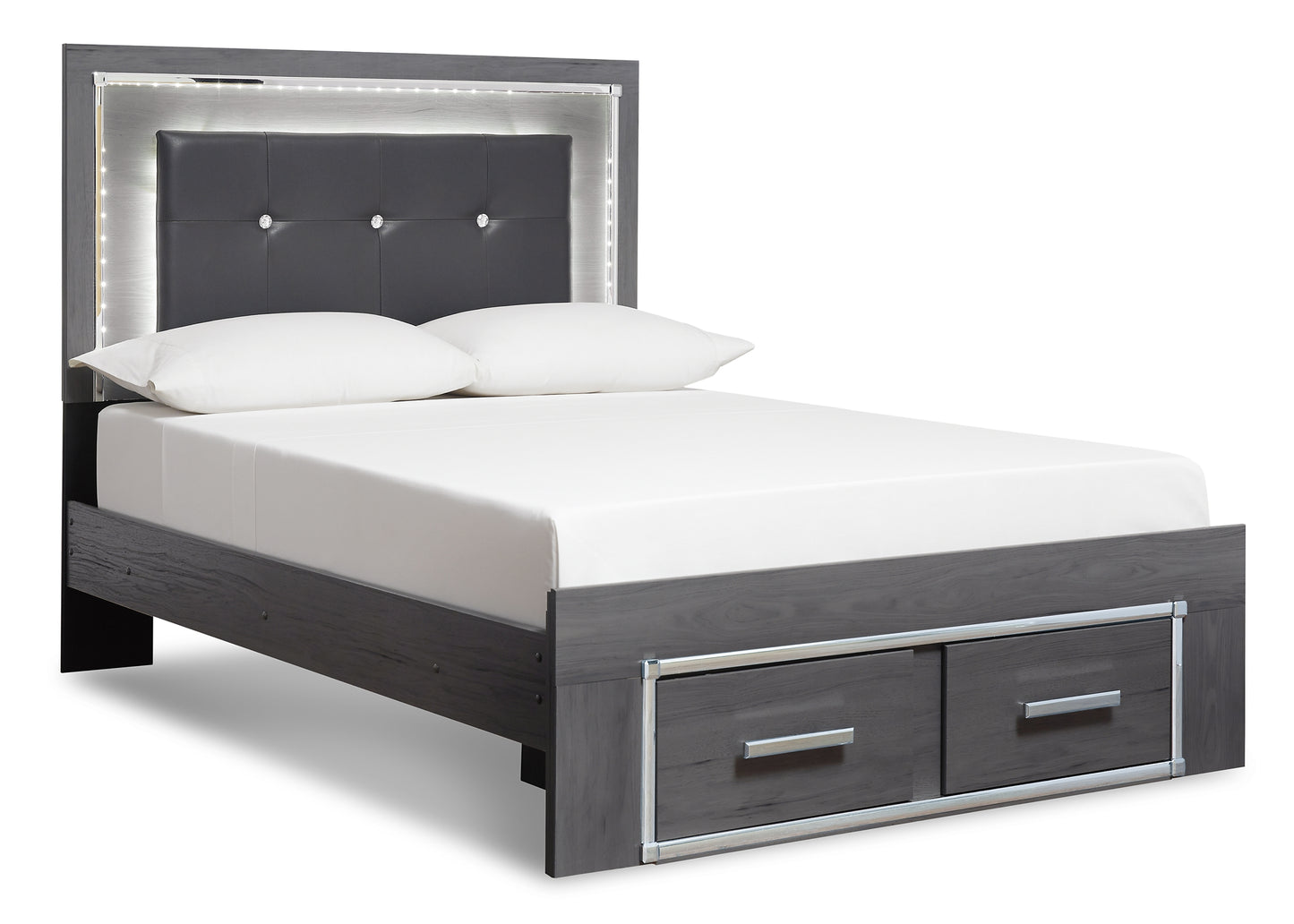 Cama Lodanna con dos cajones y cómoda con espejo