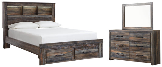 Cama-librería Drystan con dos cajones y cómoda con espejo