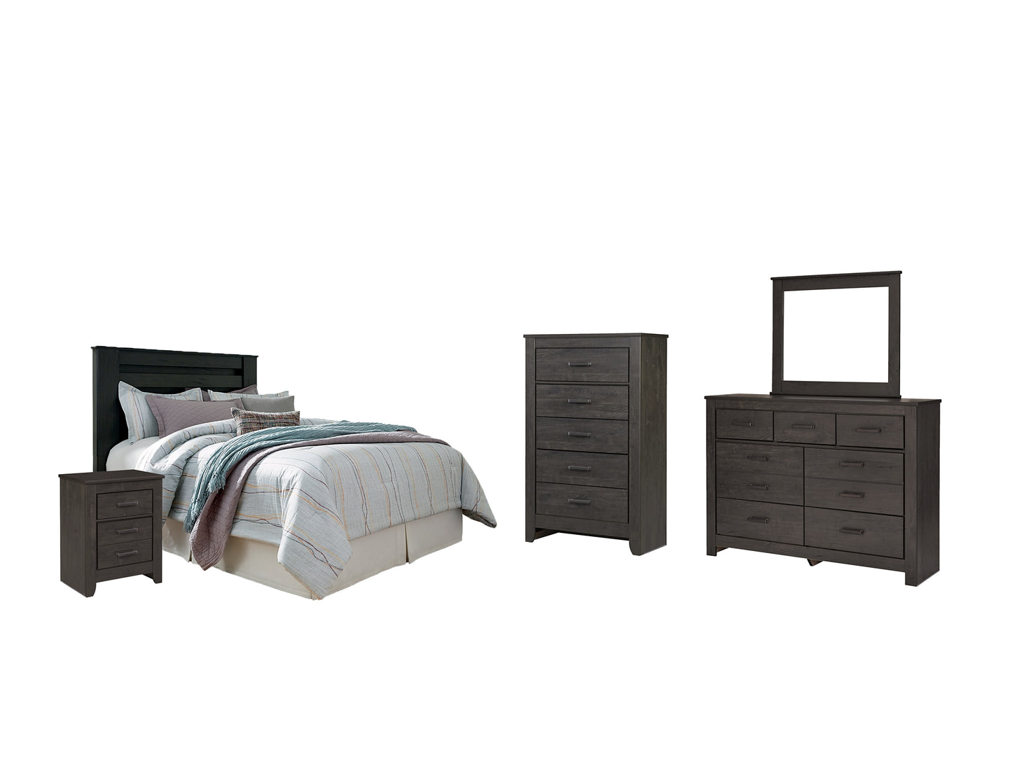 Cabecero Brinxton con espejo, cómoda y mesita de noche