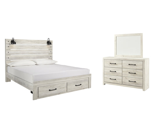 Cama Cambeck con dos cajones y cómoda con espejo