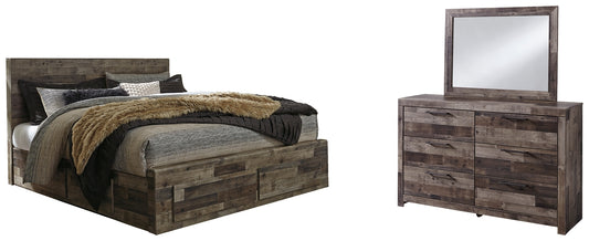 Cama Derekson con 6 cajones y cómoda con espejo
