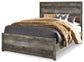 Cama con paneles Wynnlow, cómoda con espejo y mesita de noche
