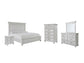 Cama con paneles Kanwyn, cómoda con espejo y mesita de noche