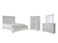 Cama con paneles Kanwyn con espacio de almacenamiento, cómoda con espejo y arcón