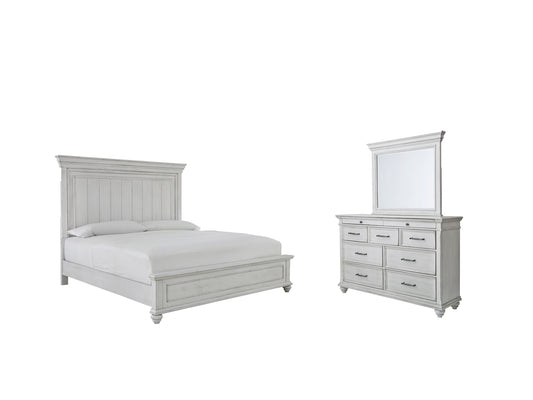 Cama con paneles Kanwyn y tocador con espejo