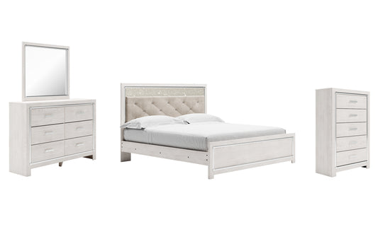 Cama Altyra con paneles, cómoda y espejo