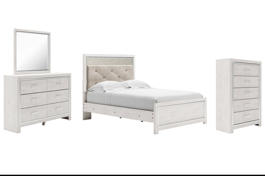 Cama Altyra con paneles, cómoda y espejo