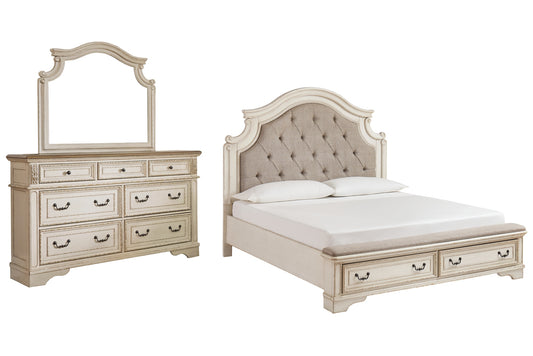 Cama tapizada Realyn con tocador con espejo