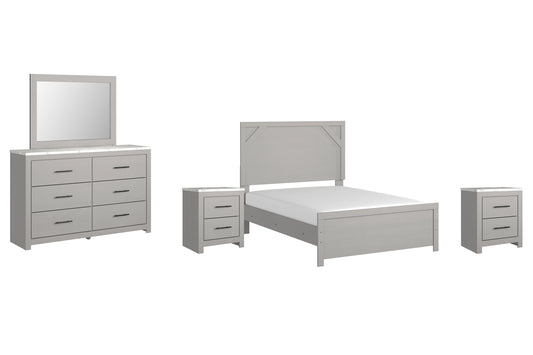 Cottonburg  Panel Bed With Mirrored Dresser And 2 Nightstands