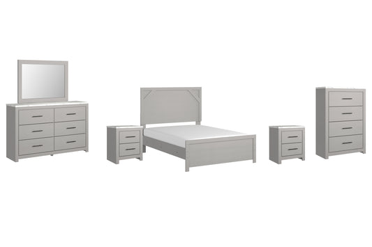Cottonburg  Panel Bed With Mirrored Dresser, Chest And 2 Nightstands