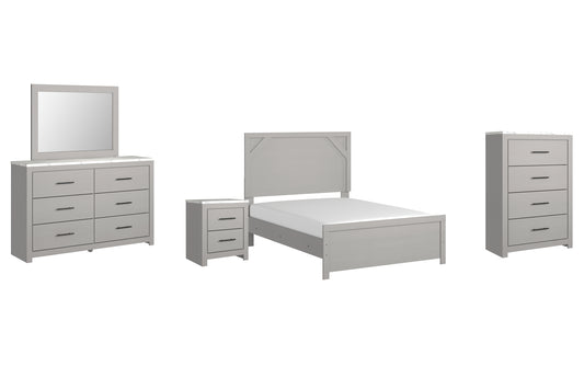 Cottonburg  Panel Bed With Mirrored Dresser, Chest And Nightstand