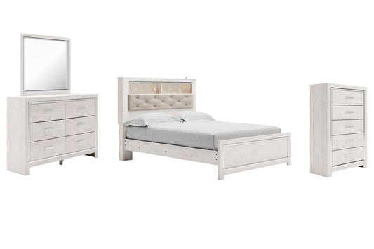 Cama-librería Altyra con paneles, cómoda y cómoda con espejo
