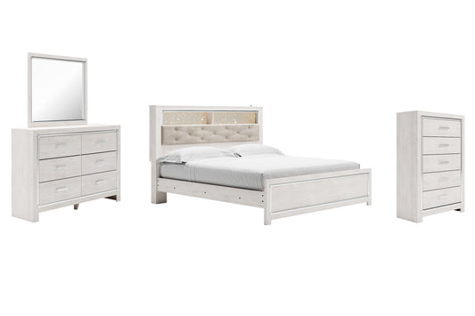 Cama-librería Altyra con paneles, cómoda y cómoda con espejo