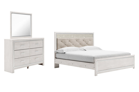 Cama Altyra con paneles y tocador con espejo
