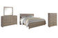 Cama con paneles Culverbach, cómoda con espejo y arcón