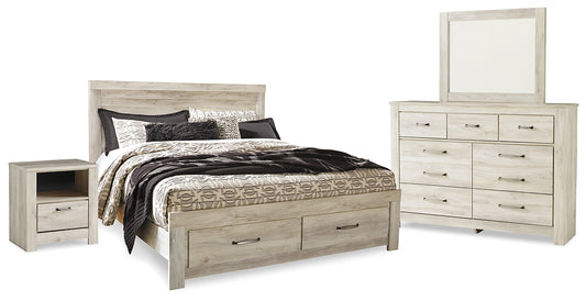 Cama de plataforma Bellaby con dos cajones de almacenamiento, tocador con espejo y mesita de noche