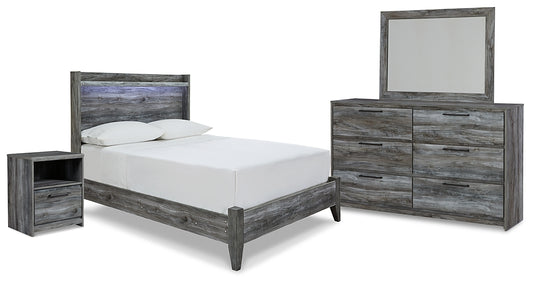 Cama con paneles Baystorm, tocador con espejo y mesita de noche