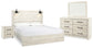 Cama con paneles Cambeck, cómoda con espejo y mesita de noche