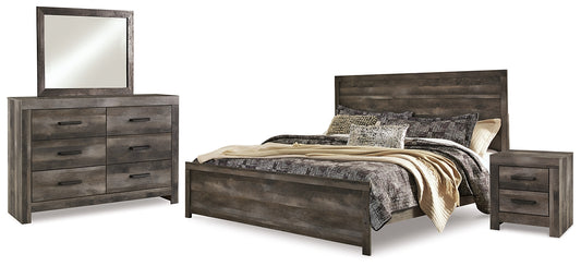 Cama con paneles Wynnlow, tocador con espejo y mesita de noche