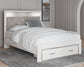 Cama Altyra tapizada con almacenaje, cómoda con espejo y mesita de noche