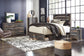 Cama Drystan con dos cajones, cómoda con espejo y mesita de noche