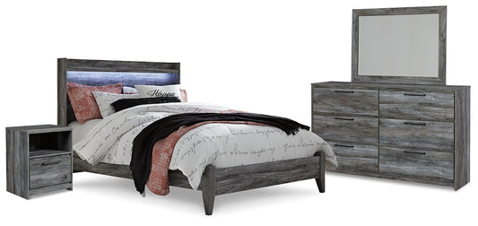 Cama con paneles Baystorm, tocador con espejo y mesita de noche